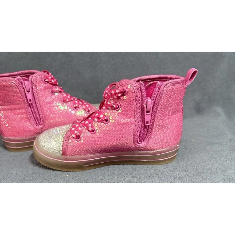 Disney Minnie Mouse High Top Light Up Size 9 Toddler ‎ Zip Lace Up Sequin Pink